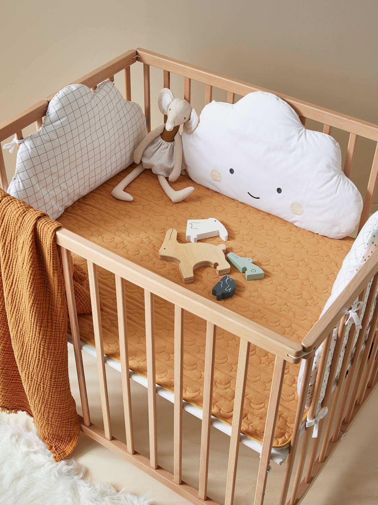Vertbaudet Baby Bettumrandung WOLKE UND STERNE Oeko-Tex - weiß