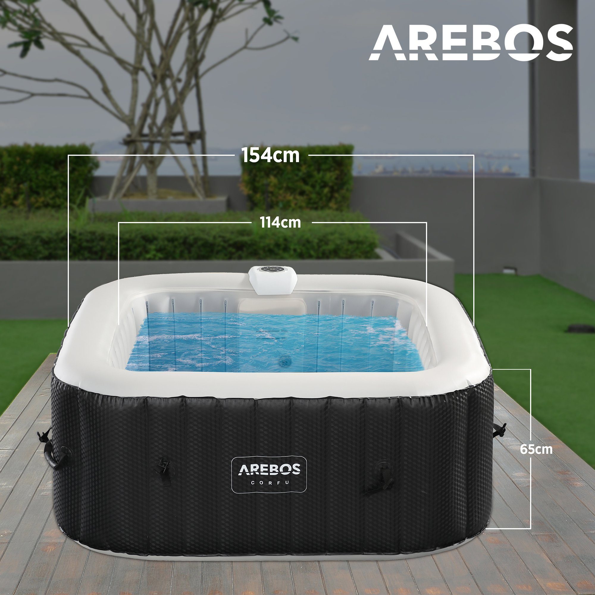 Arebos Whirlpool 154 x 154 cm, mit LED-Beleuchtung, 6 Farben, (Komplett -Set)