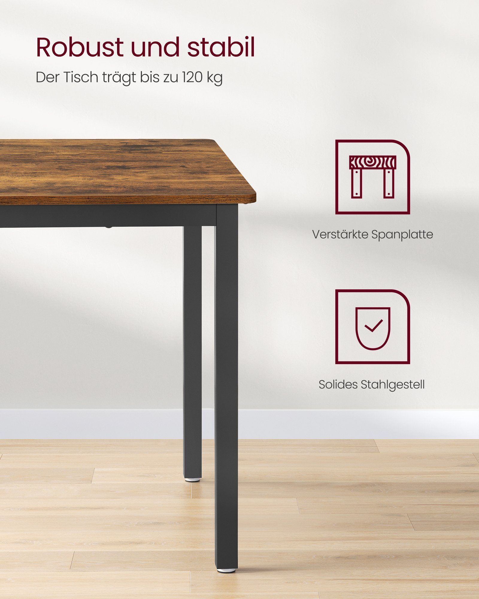 VASAGLE Essgruppe, Küchentisch mit 2 Holzstühle, Esstisch-Set