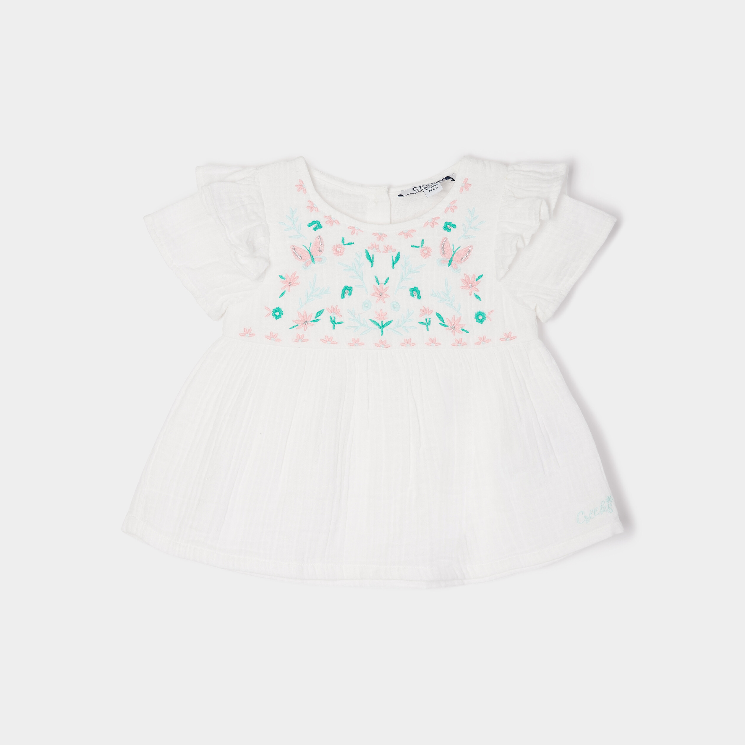Blouse manches courtes brodée Creeks ecru bébé fille | La Halle