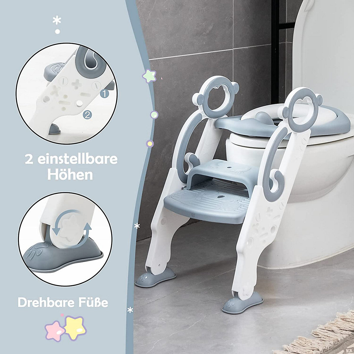 Toilettentrainer höhenverstellbar mit Leiter und Griffe