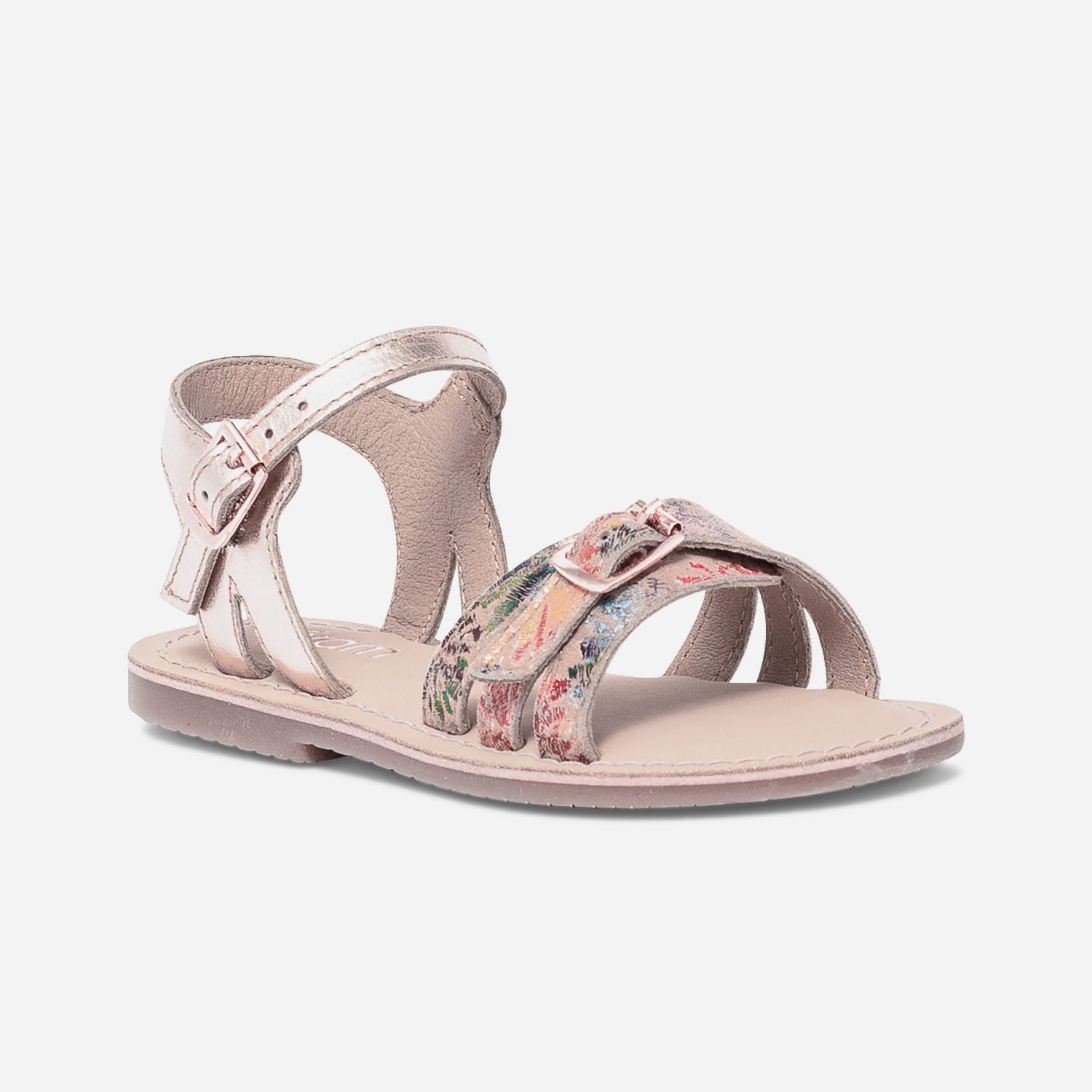 Sandale beige imprimé et rose cuivré en cuir
