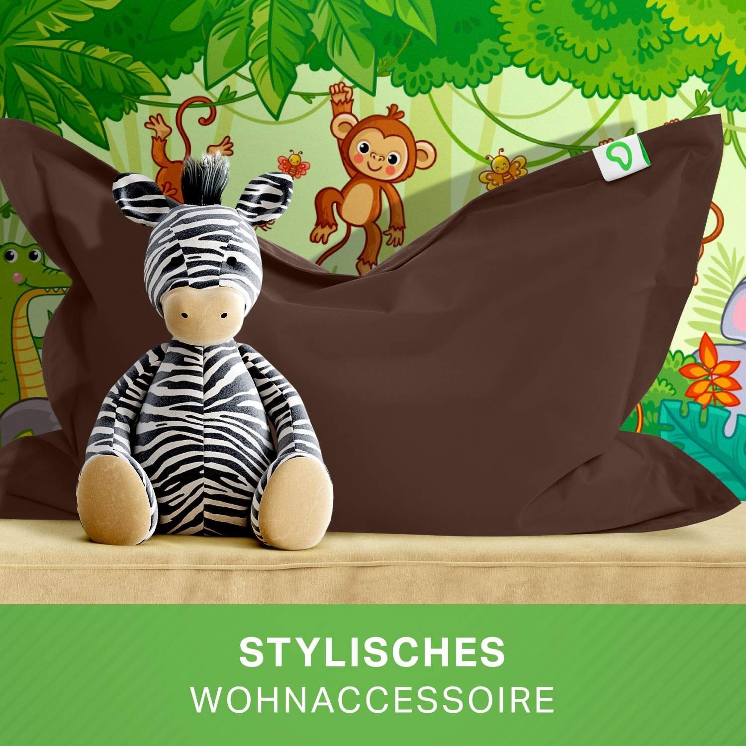 Green Bean Sitzsack BeBi (Kinder-Sitzsack 70x100cm & 70 Liter EPS-Perlen Füllung, - Indoor & Outdoor - Bean Bag Sitzkissen Bodenkissen), Sessel Riesensitzsack Liegekissen für Jungen & Mädchen