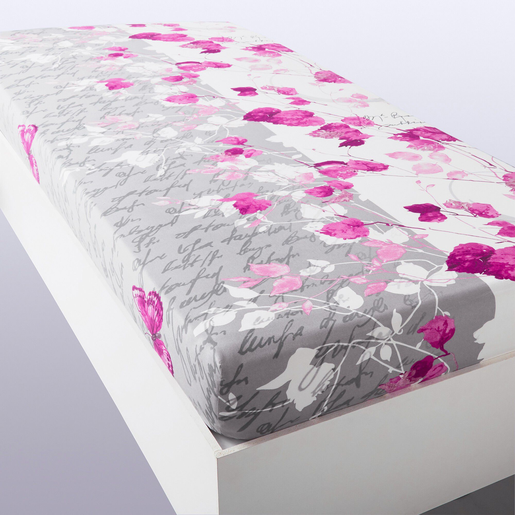 Linge de lit Célestine polycoton imprimé fleurs et papillons