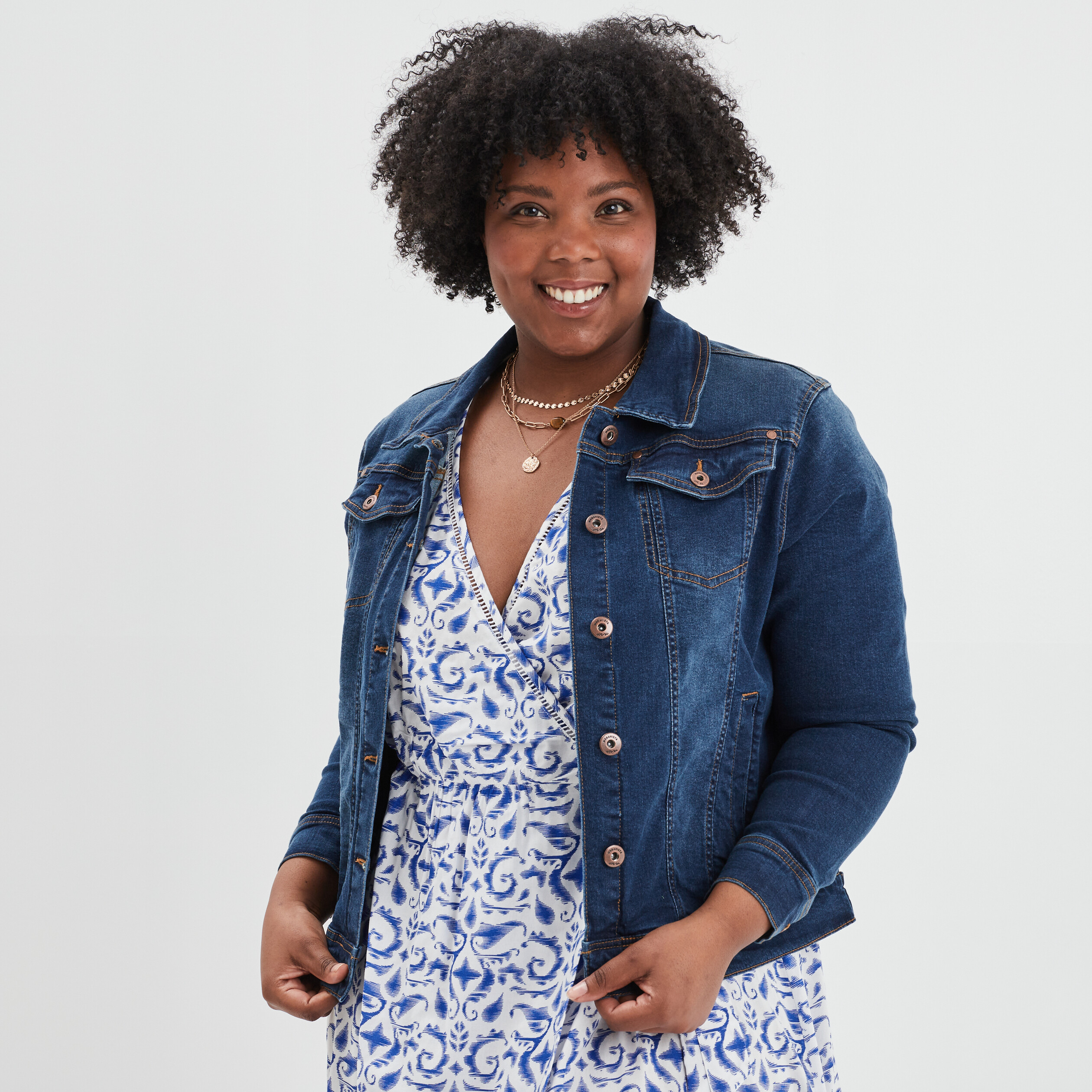 Blouson droit en jean denim stone femme grande taille | La Halle