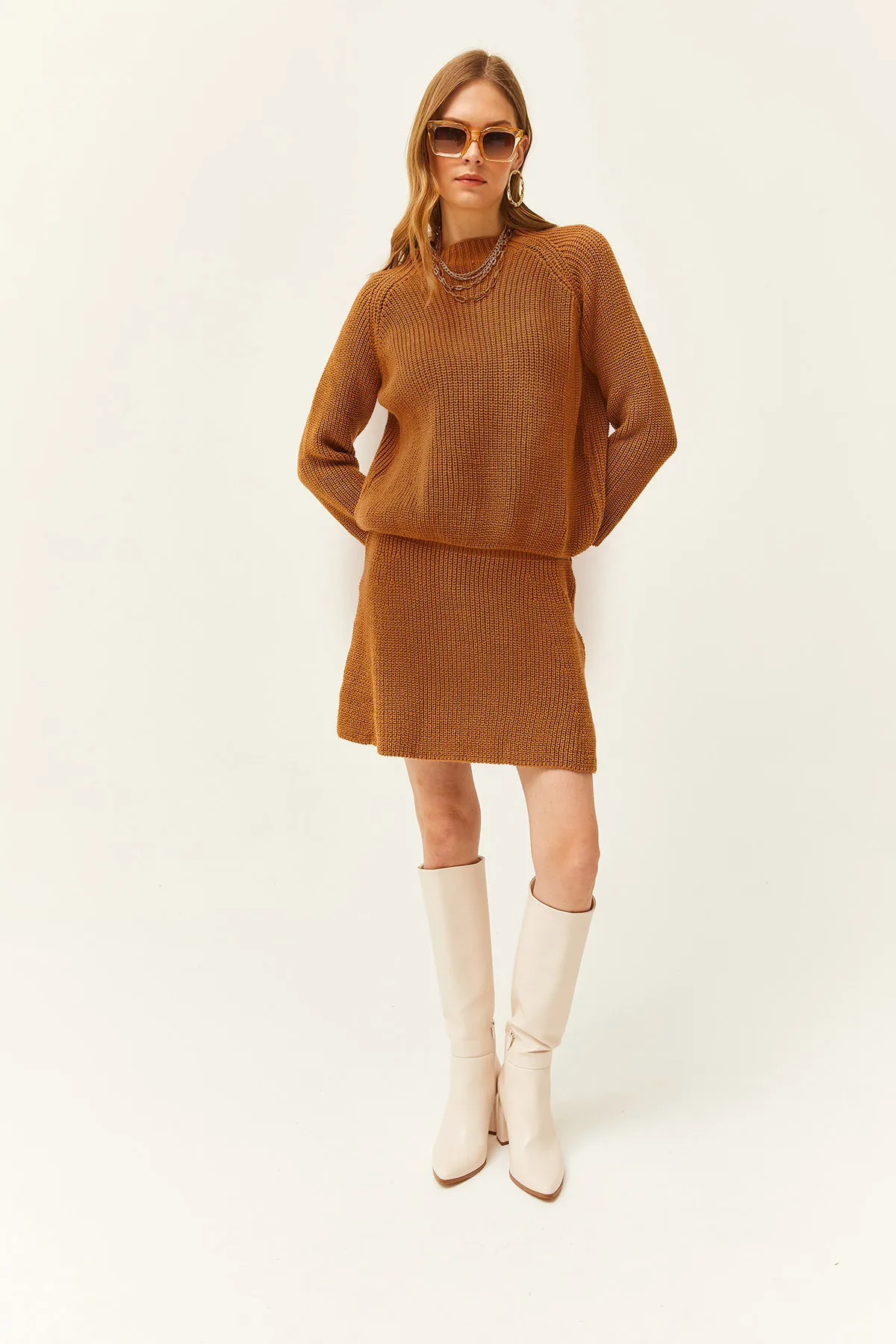 Olalook  Damen Keks Top Sweatshirt Bottom Mini Kleinkind Rock Strickwaren Set TKM-19000248