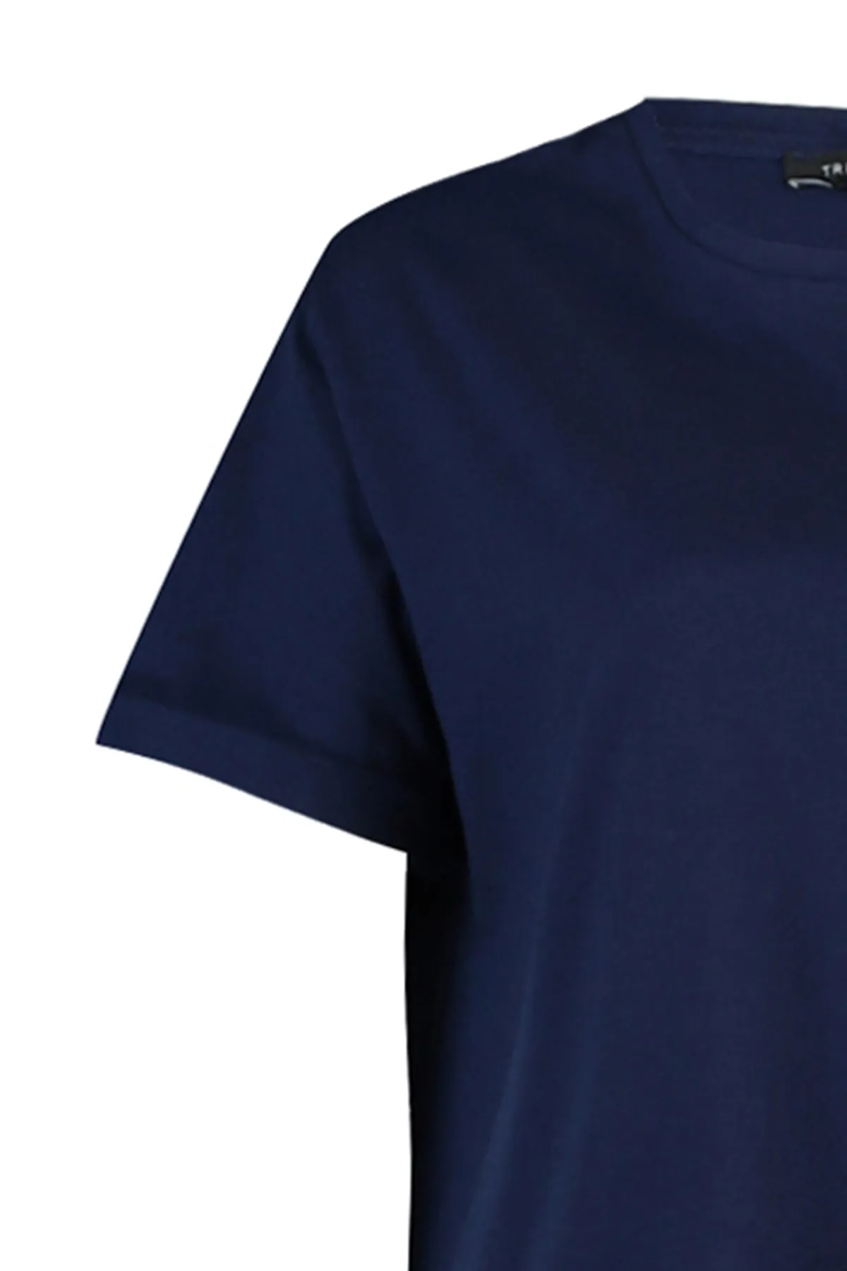 Trendyol Modest  Marineblau-weißes Basic-Strick-T-Shirt mit Schlitz und detailliertem Rundhalsausschnitt im 2er-Pack TCTSS21UK0009