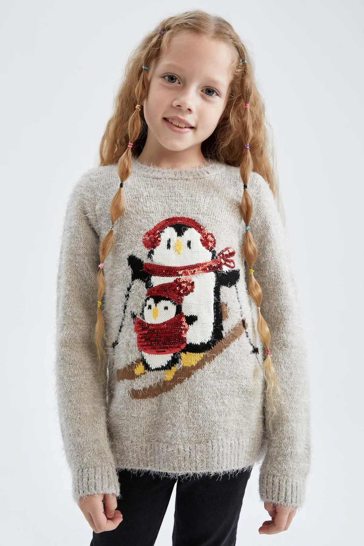 DeFacto  Mädchenpullover mit Rundhalsausschnitt und Neujahrsmotiv