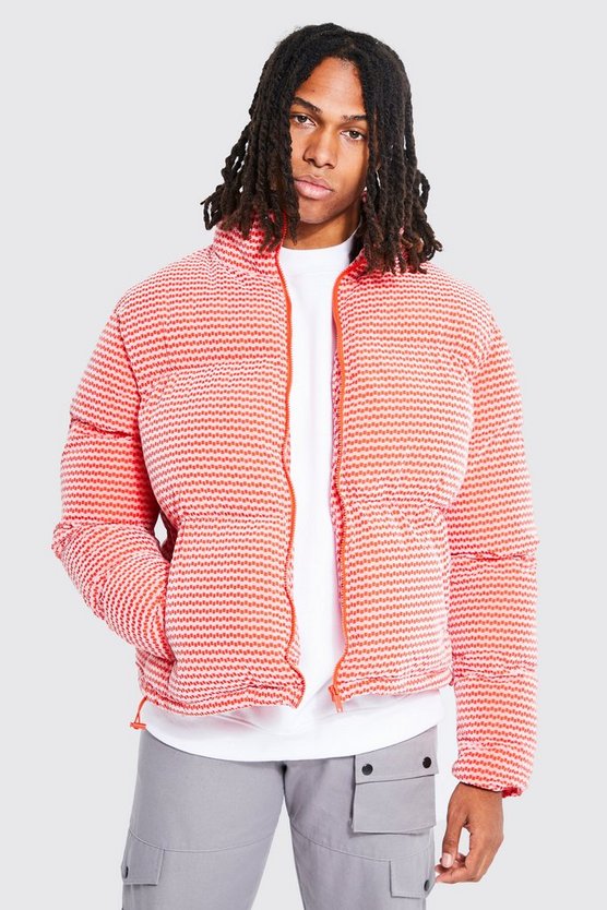 Zweifarbige karierte Samt-Steppjacke mit Trichterkragen