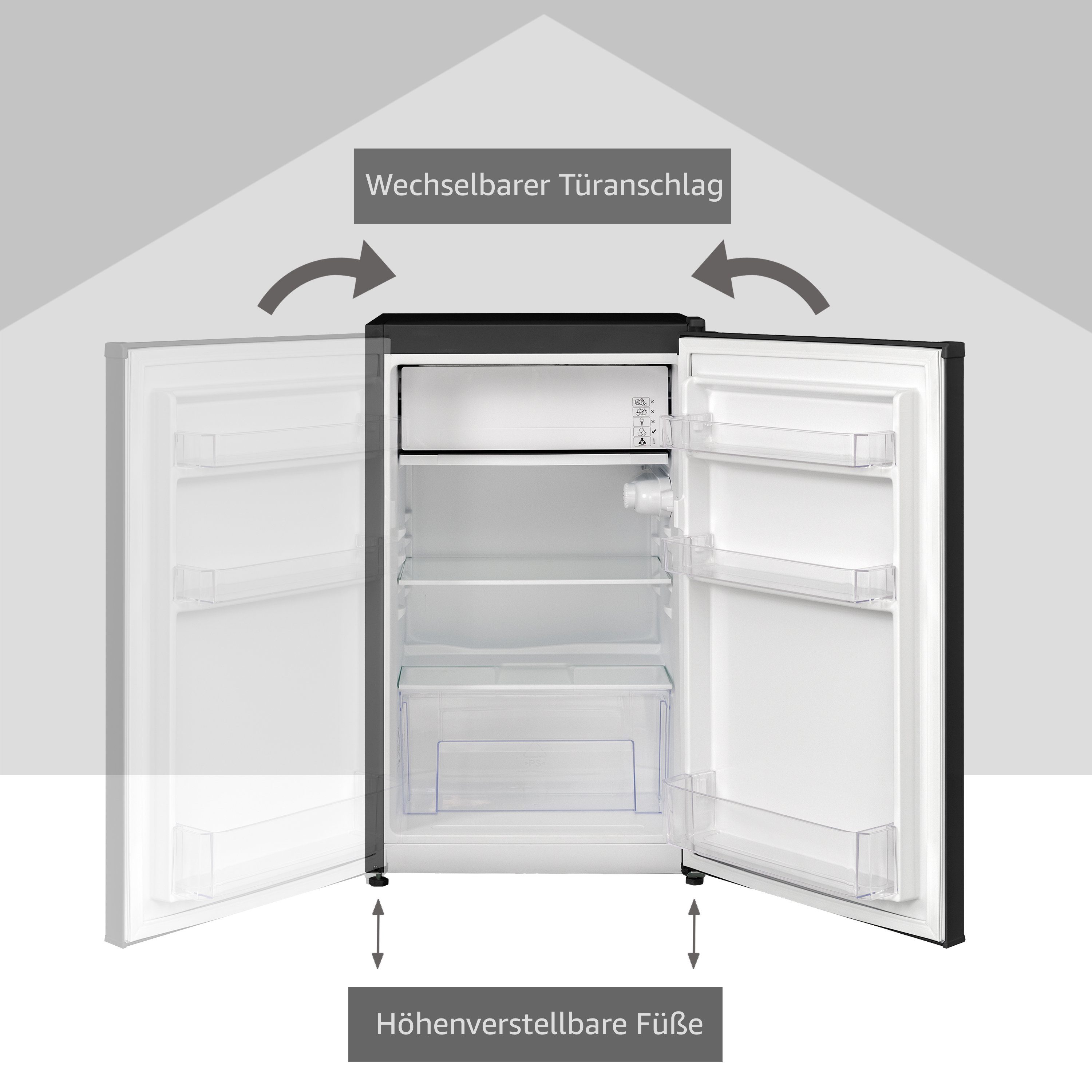 Telefunken Kühlschrank CF-33-101-B, 82.1 cm hoch, 48 cm breit, Tischkühlschrank mit Eiswürfelfach, 89 L Gesamt-Nutzinhalt