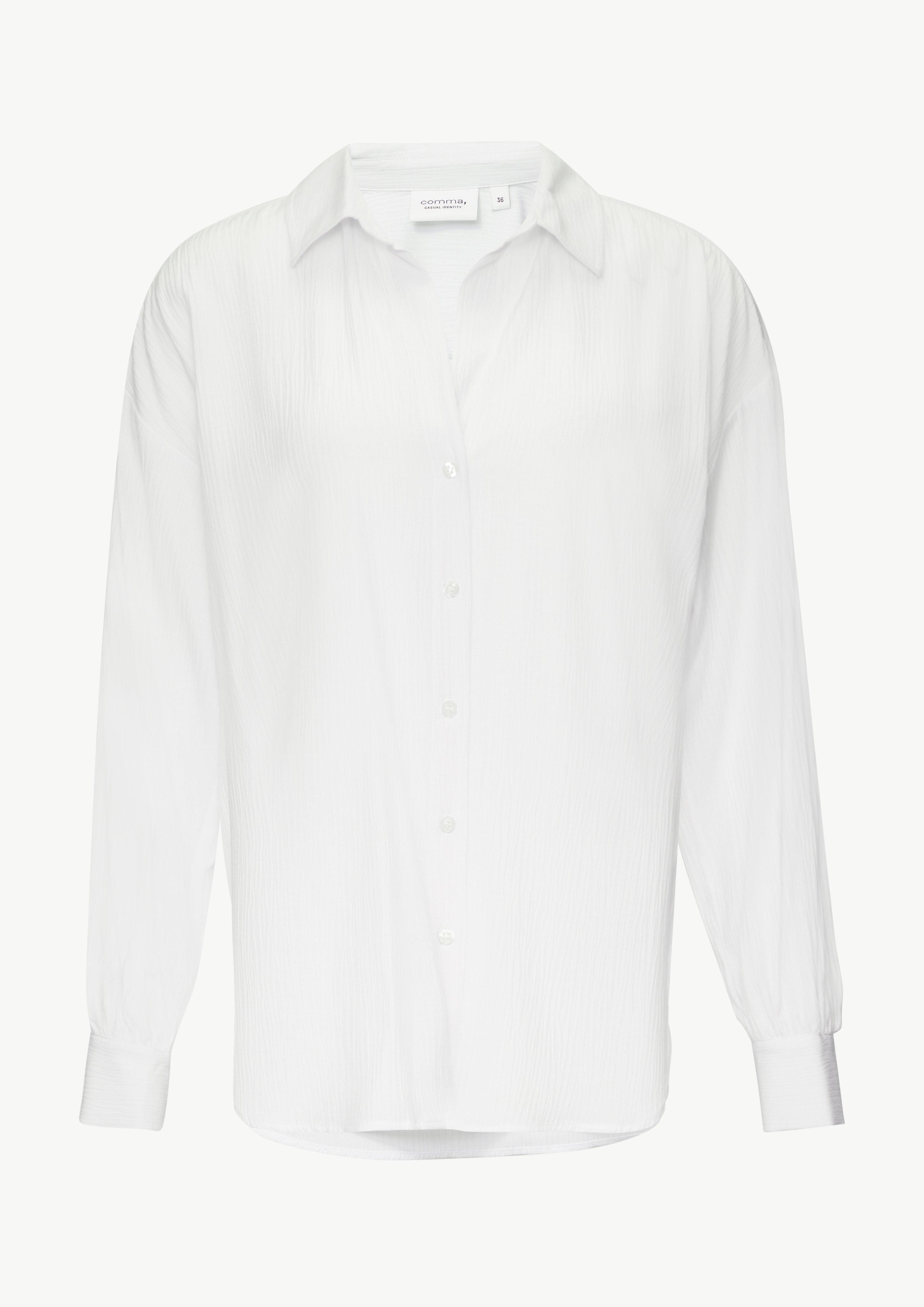 Strukturierte Bluse mit Hemdkragen - weiß