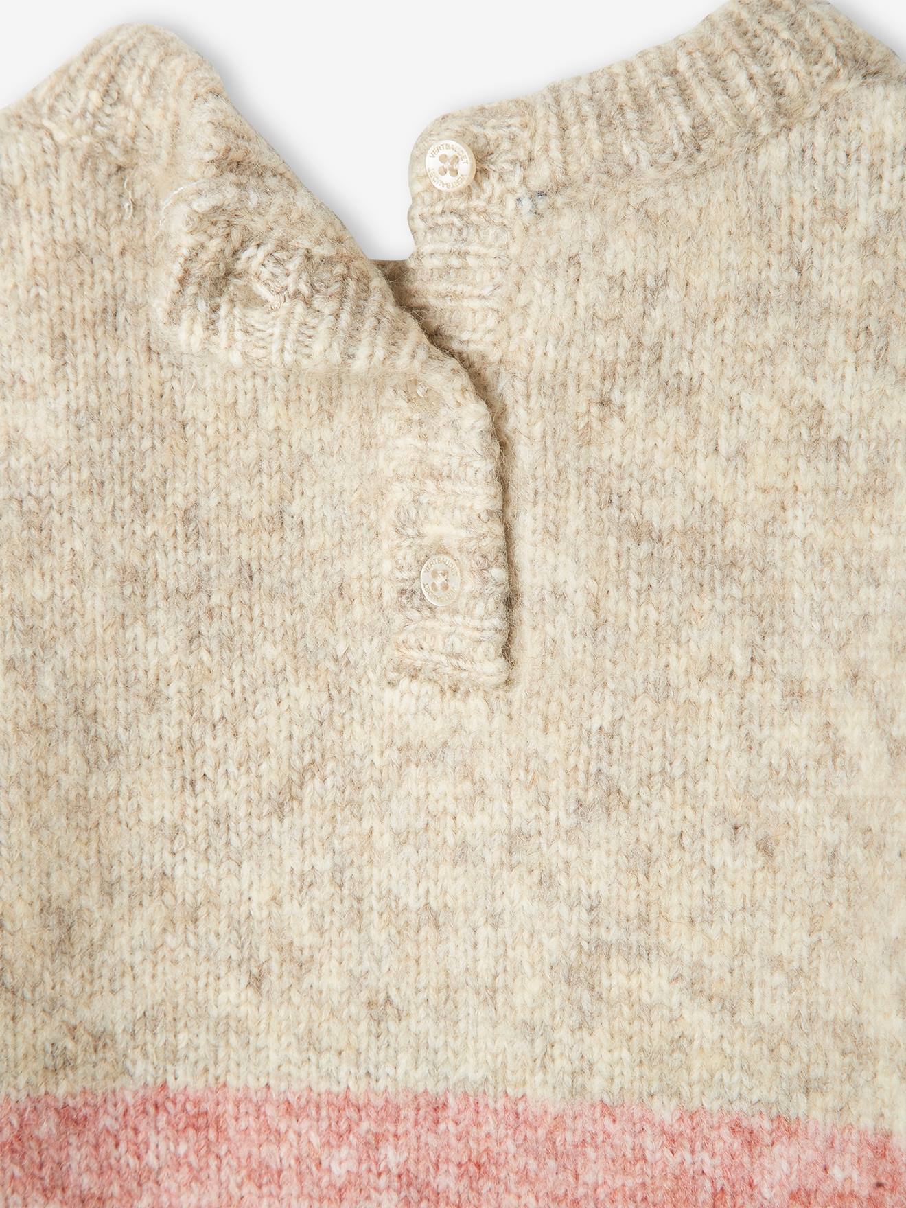Pull tricot rayures larges bébé beige rosé