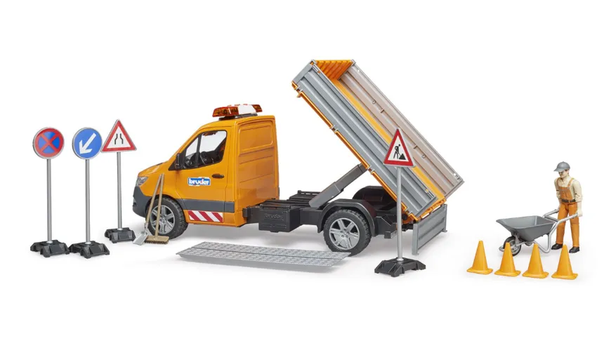 BRUDER - MB Sprinter Kommunal mit Light & Sound Modul, Fahrer und Zubehör 02677