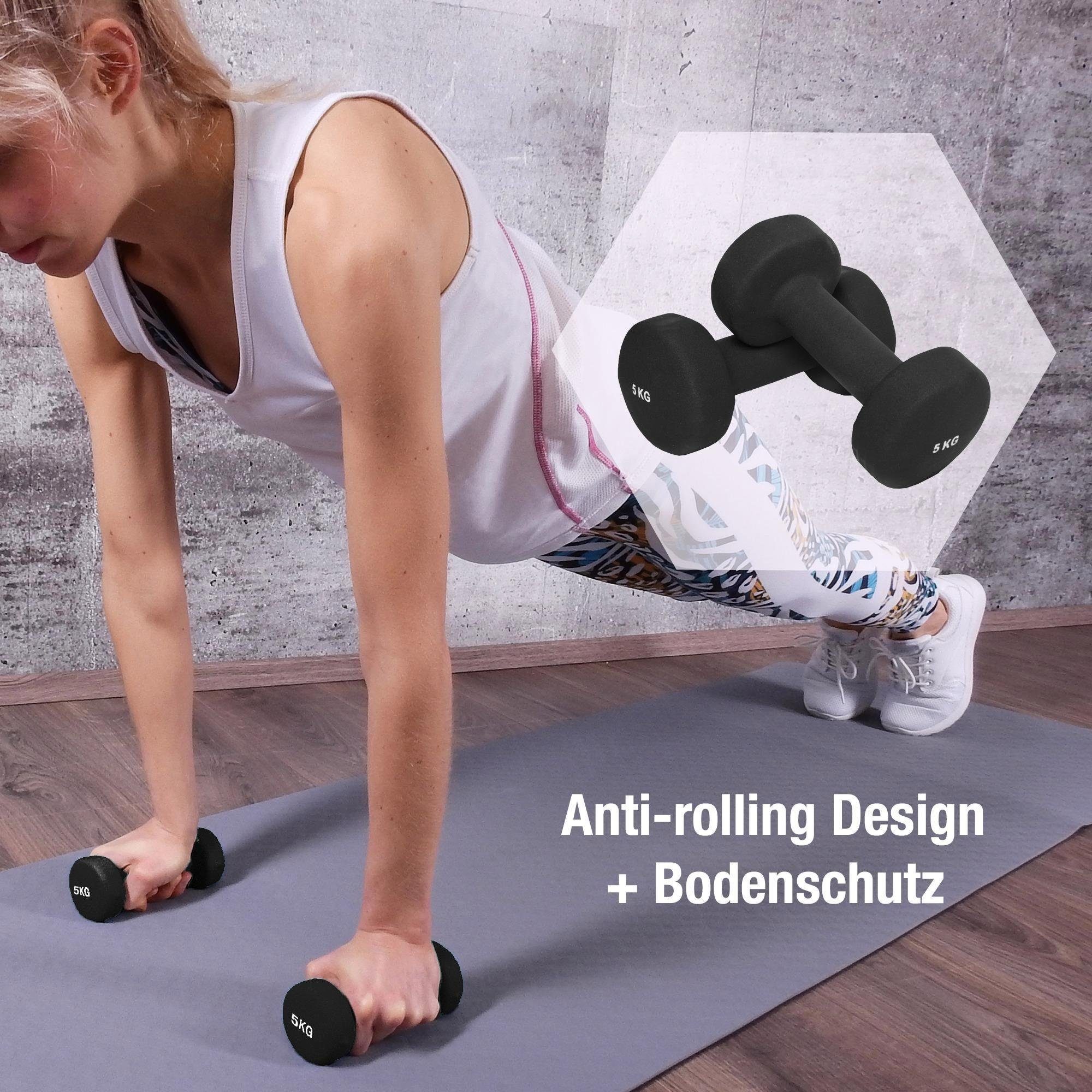 GORILLA SPORTS Hantel-Set Gymnastikhanteln Vinyl Schwarz 10 kg - 2 x 5 kg, (Set)
