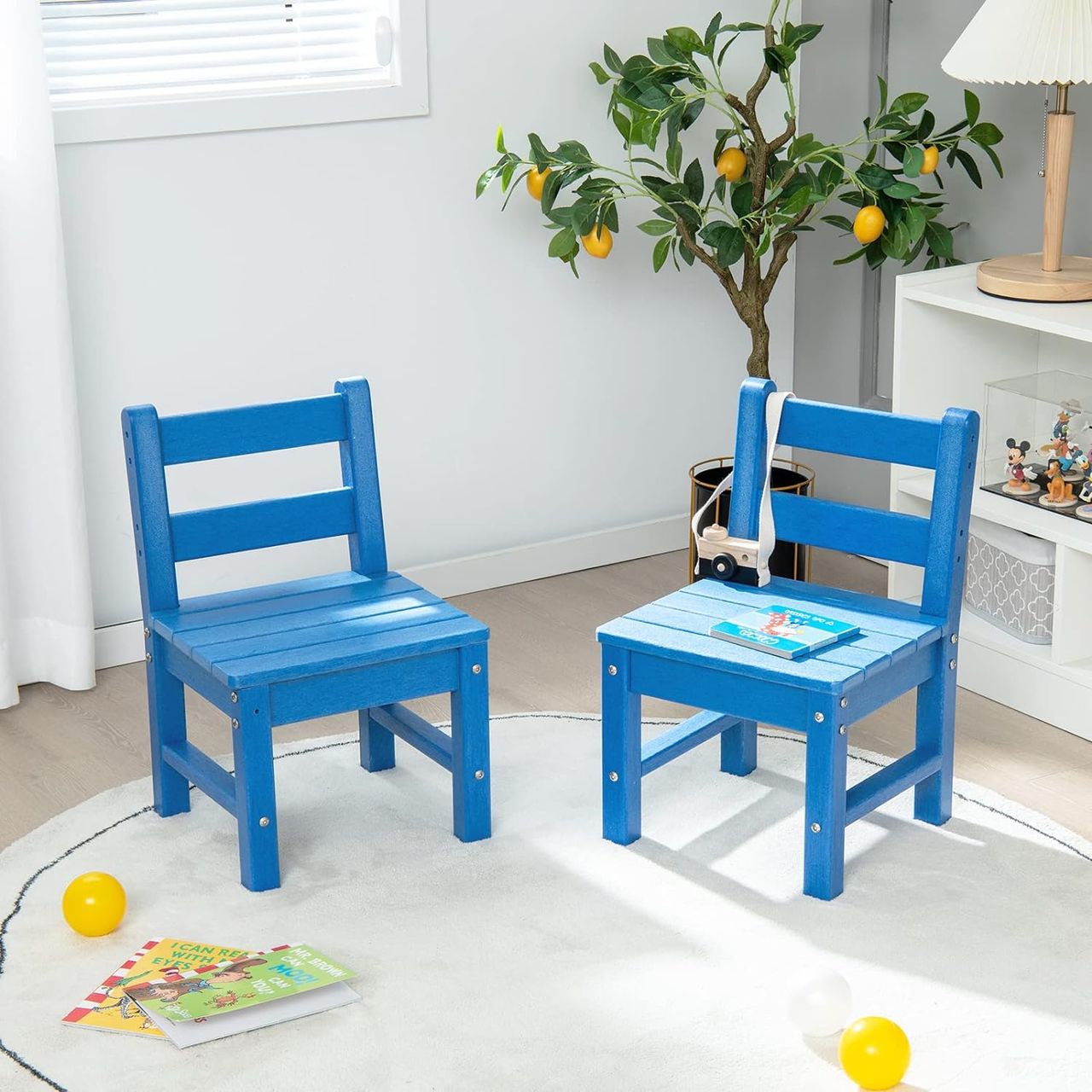 Costway 3-teiliges Tisch- & Stuhlset, Spieltisch-Set für Kleinkinder aus Holz