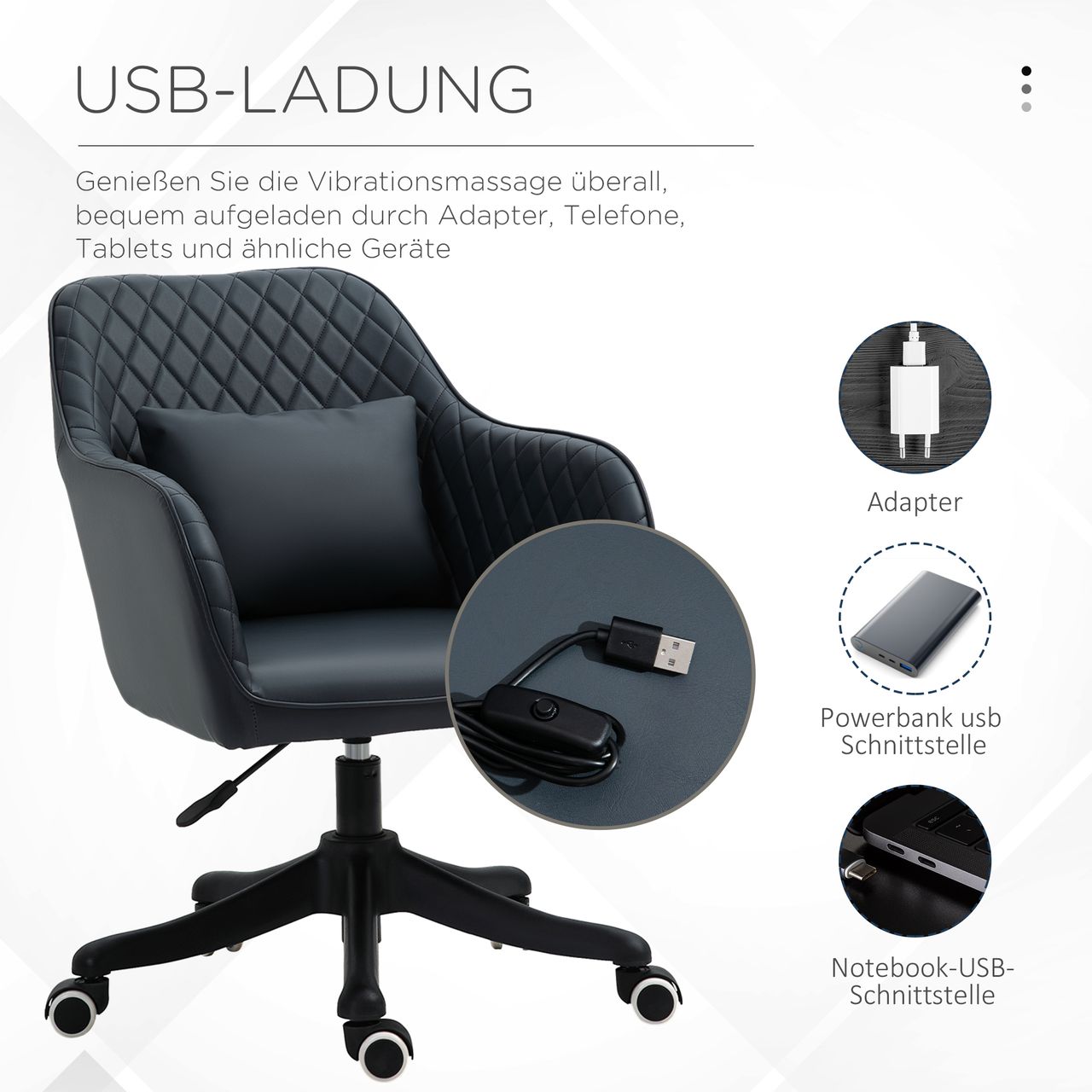 Vinsetto Massage Bürostuhl Vibrationsfunktion Massagefunktion PU Anthrazitgrau