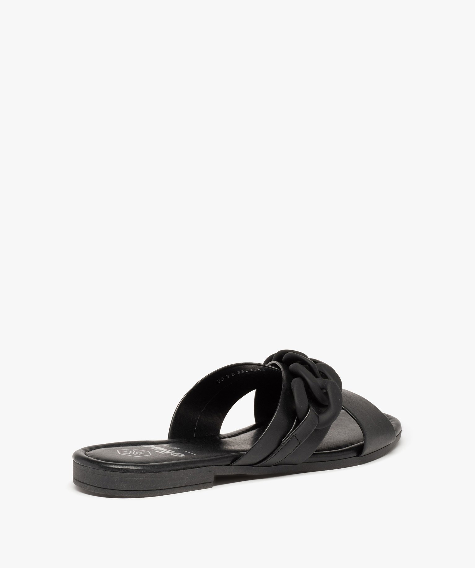 Mules femme à talon plat avec maillons de chane mats noir | GEMO