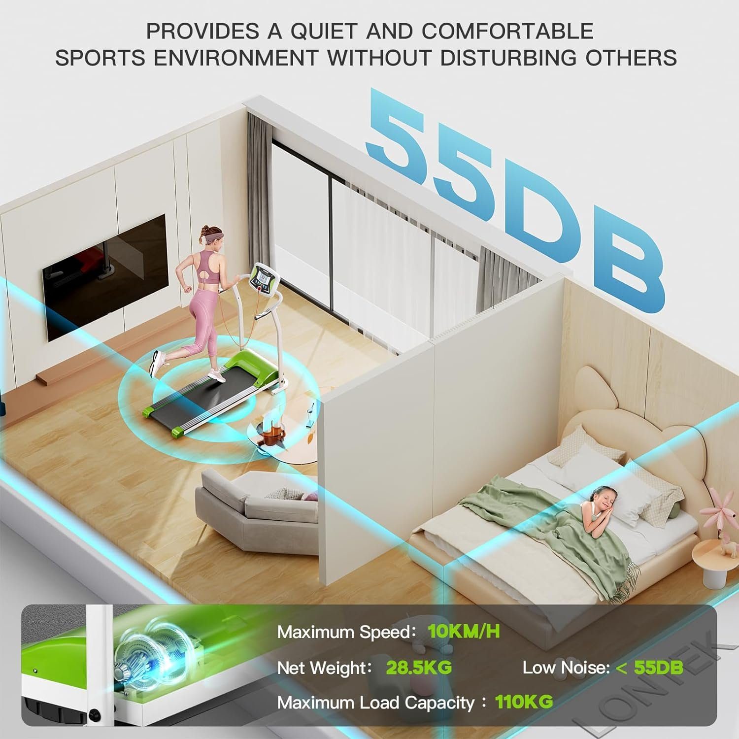 UMAY Laufband (Treadmill for Home mit Automatischer und 12 Trainingsprogrammen), zuhause klappbar mit Herzfrequenzmesser und APP, 1,5 PS leiser Motor