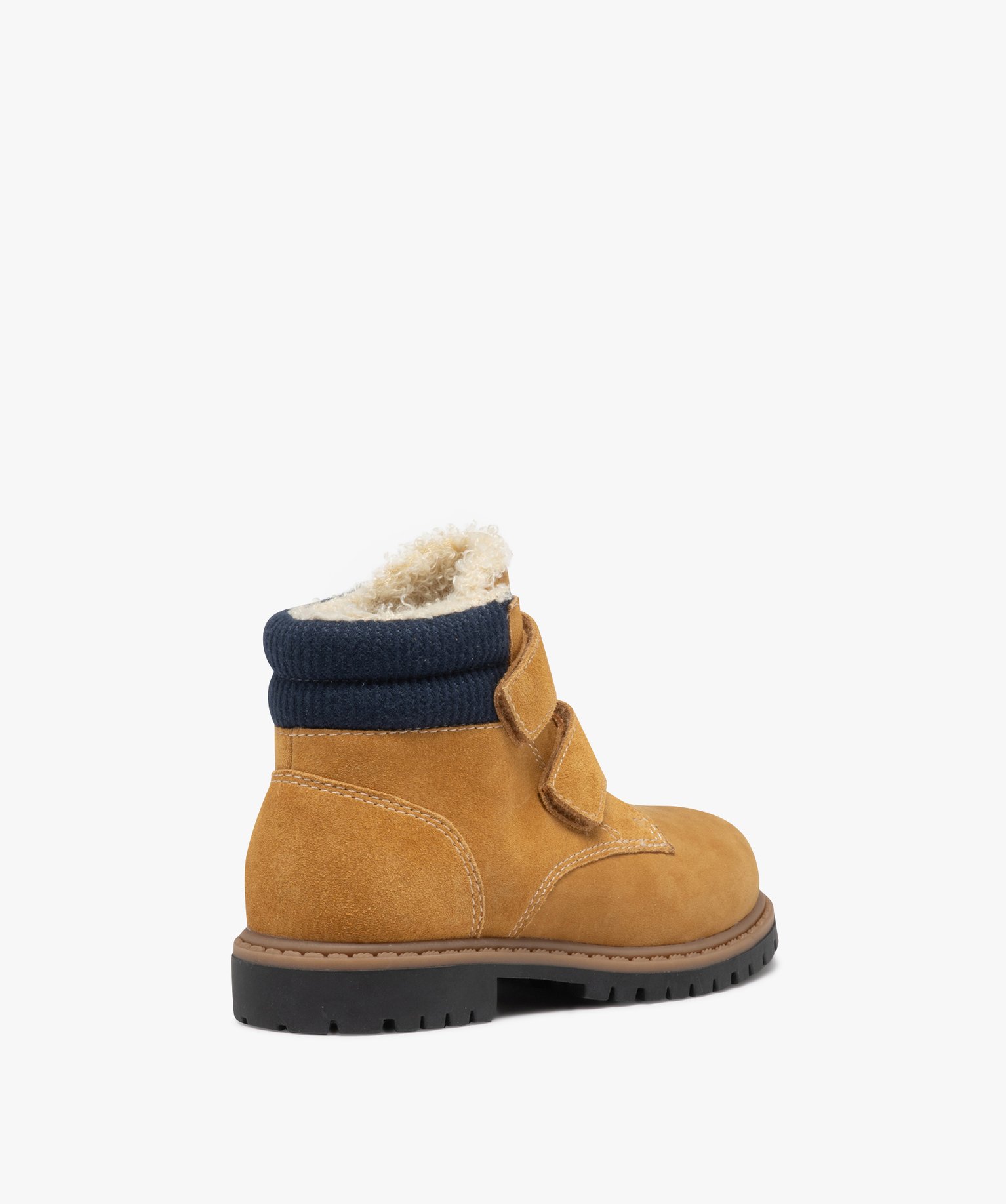Boots Garçon unies à col fourré et à double scratch camel | GEMO