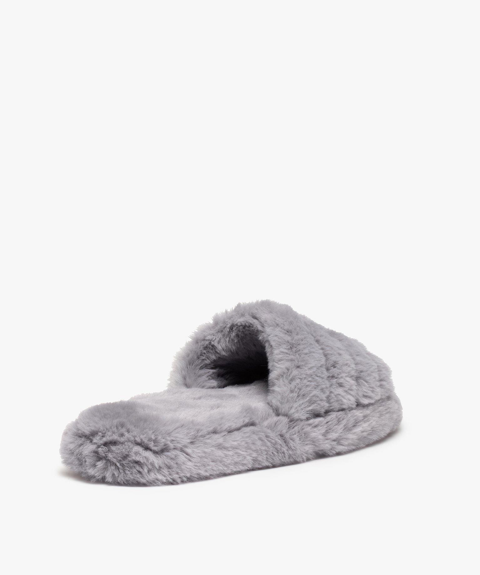 Chaussons mules unies en textile peluche femme gris | GEMO