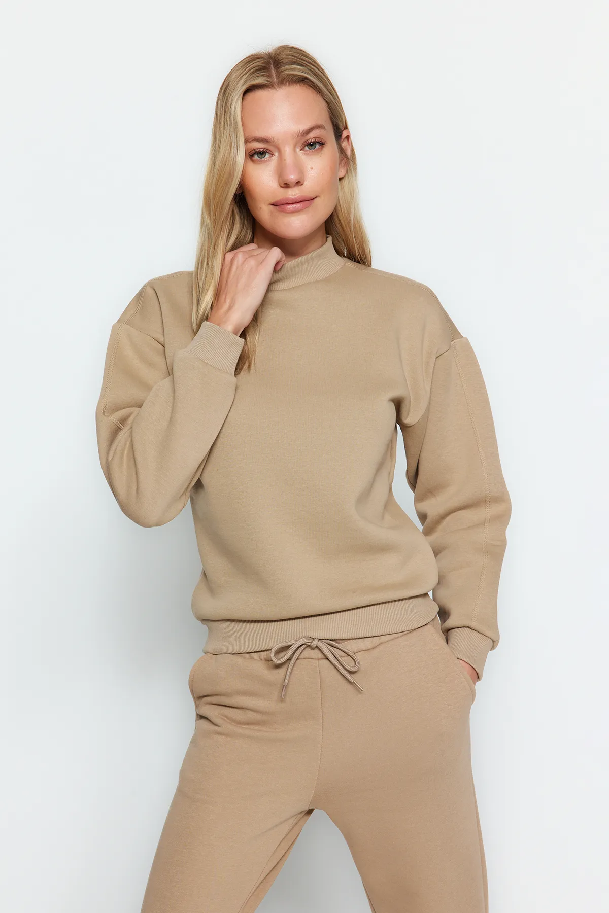 Trendyol Collection  Nerz Dickes Innenfleece Stehkragen Entspannte/Bequeme Passform Strick-Sweatshirt TWOAW20SW0584