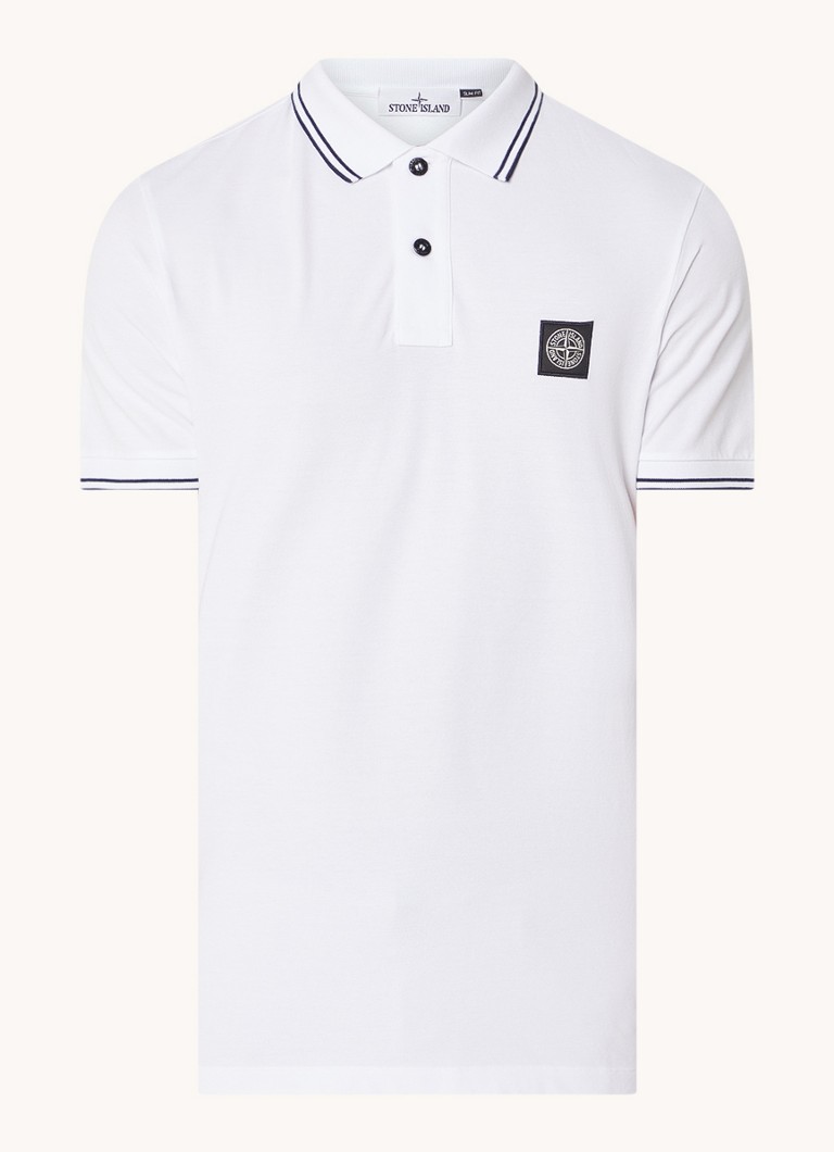 Πόλο Stone Island 2SC18 Στενή Γραμμή από Βαμβακερό Πικέ με Λογότυπο και Κωνικές Μανσέτες