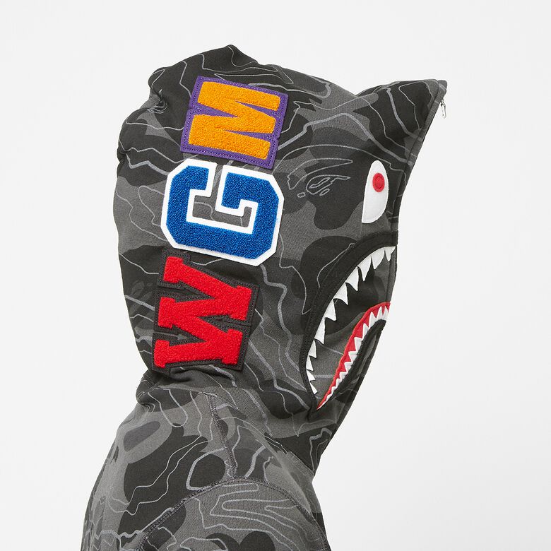 A Bathing Ape Layered Line Camo Shark Full Zip Hoodie M black