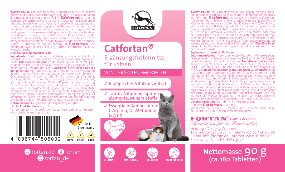 Fortan Ergänzungsfutter & Aufzucht Fortan Catfortan Multivitamintabletten 90 g