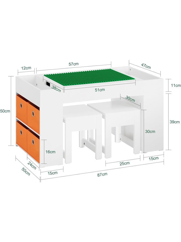 SoBuy 3-teilig Set Kindertisch in Weiß - (B)87 x (H)50 x (T)50cm günstig kaufen onesize