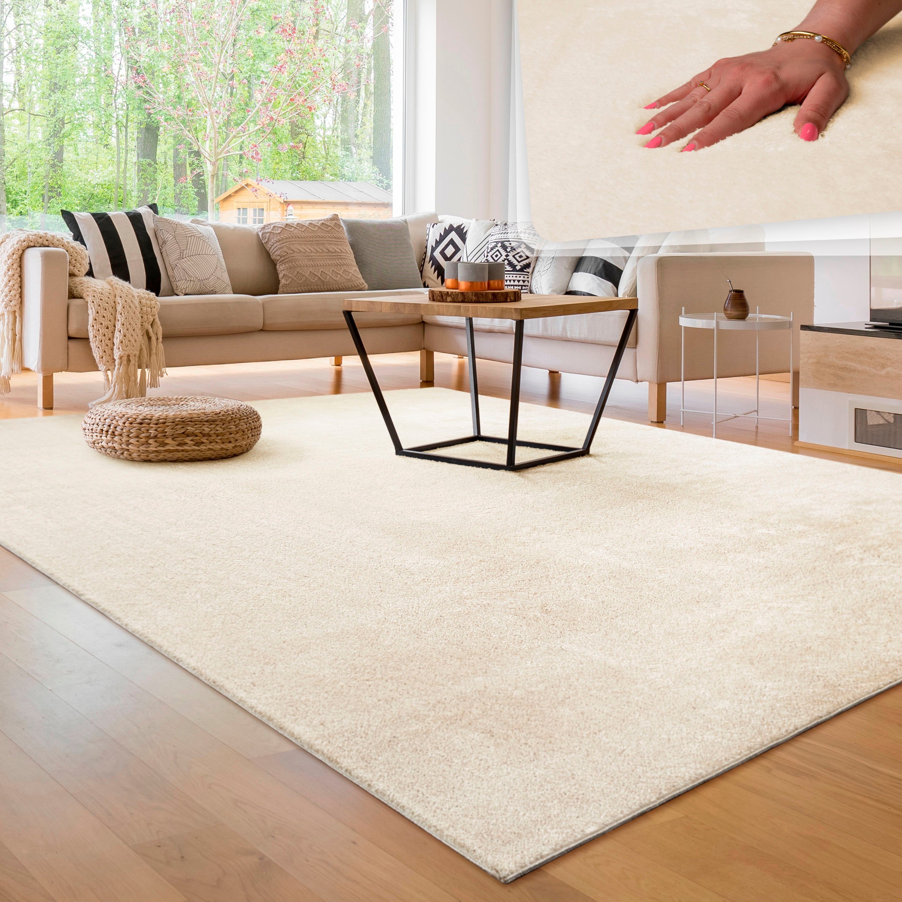 Teppich Cadiz 630, Paco Home, rechteckig, Höhe: 22 mm, Uni-Farben, besonders weich, waschbar, auch als Läufer erhältlich