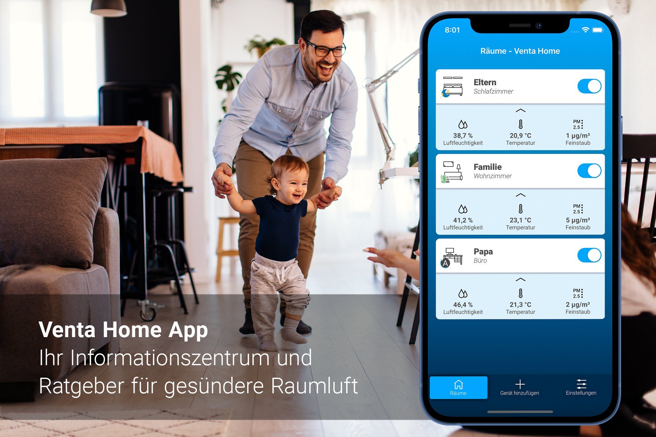 Venta Luftbefeuchter AH530/535 Original Connect, für Räume bis 45 qm, Fernsteuerbar per App, 7,00 l Wassertank