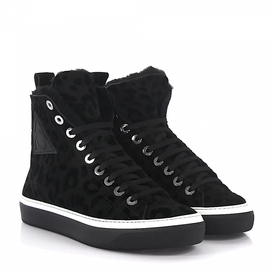 Jimmy Choo - Sneaker Schwarz BORIS Lammfell Leo Print schwarz-kombi - schwarz