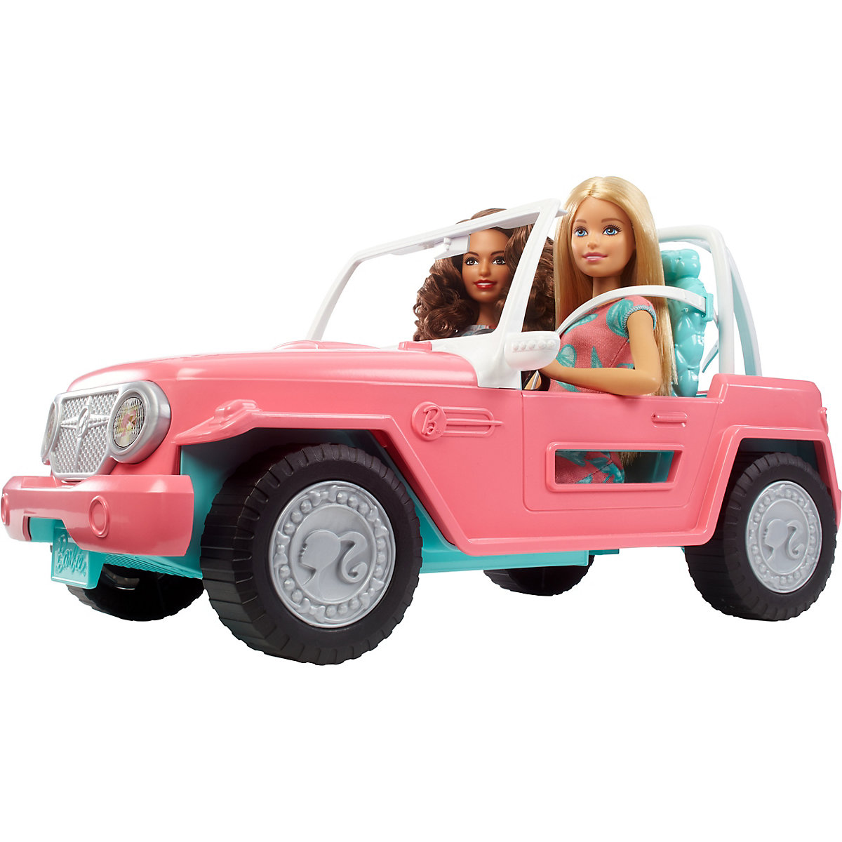 Barbie Pink Jeep mit zwei Puppen