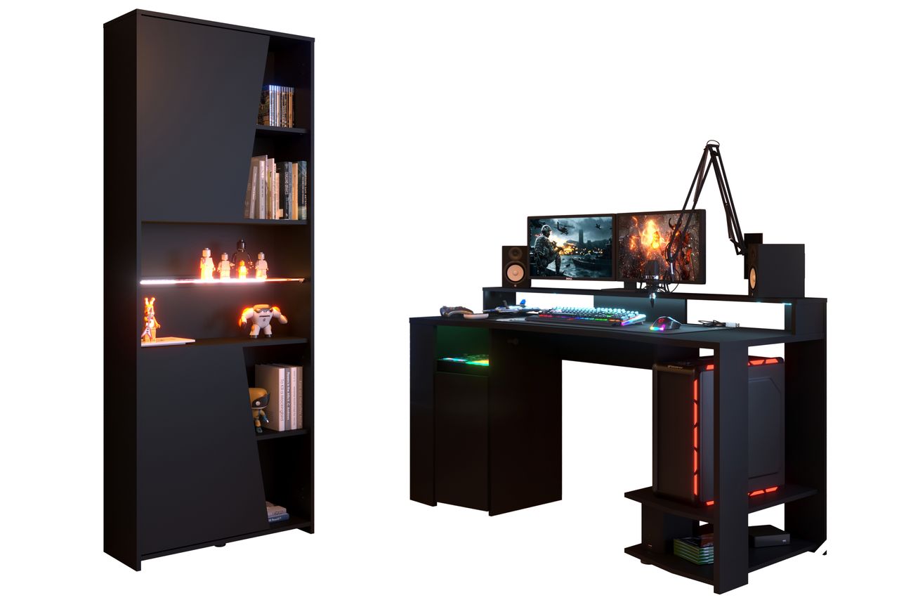 Parisot Gaming 2 - Gamertisch mit Regal, LED Beleuchtung mit Farbwechsel
