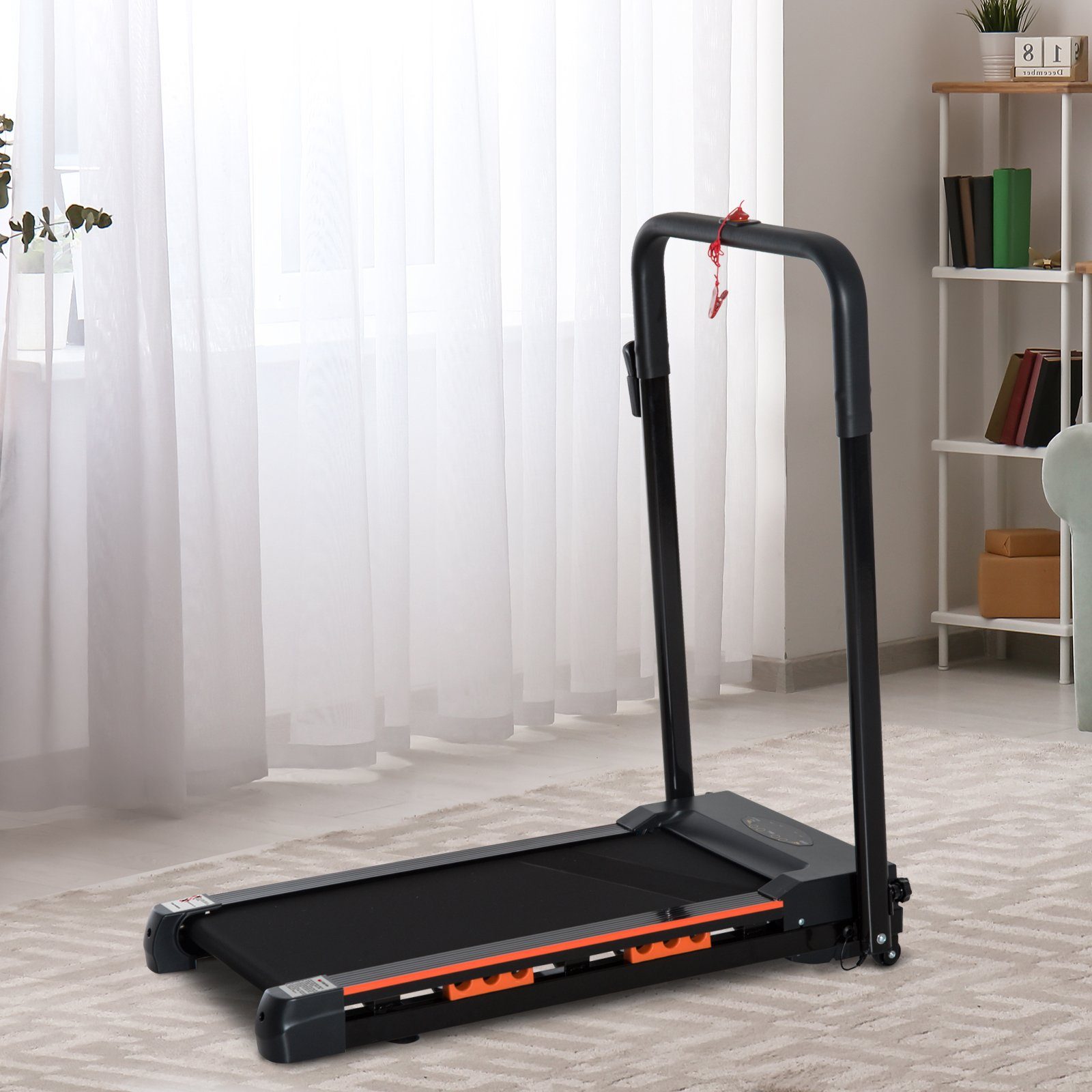 HOMCOM Laufband mit LCD Display, 1-6 Km/h, Stahl, Schwarz (Set, 1-tlg., Faltbares Fitnessgerät), 105L x 56B x 108.5H cm