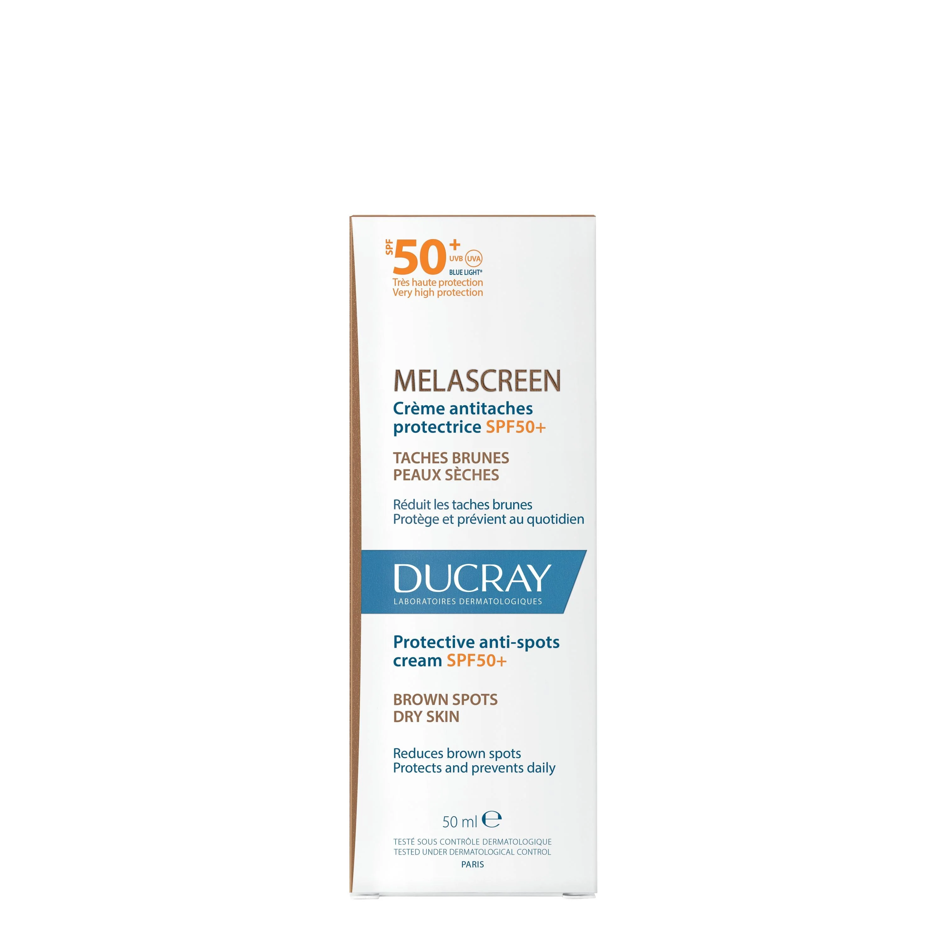 Cremă de față anti-pete Melascreen Protective SPF50+ - Cremă de față de zi anti-pete, Tratamente protectoare, Cremă de protecție solară pentru față cu protecție ridicată.