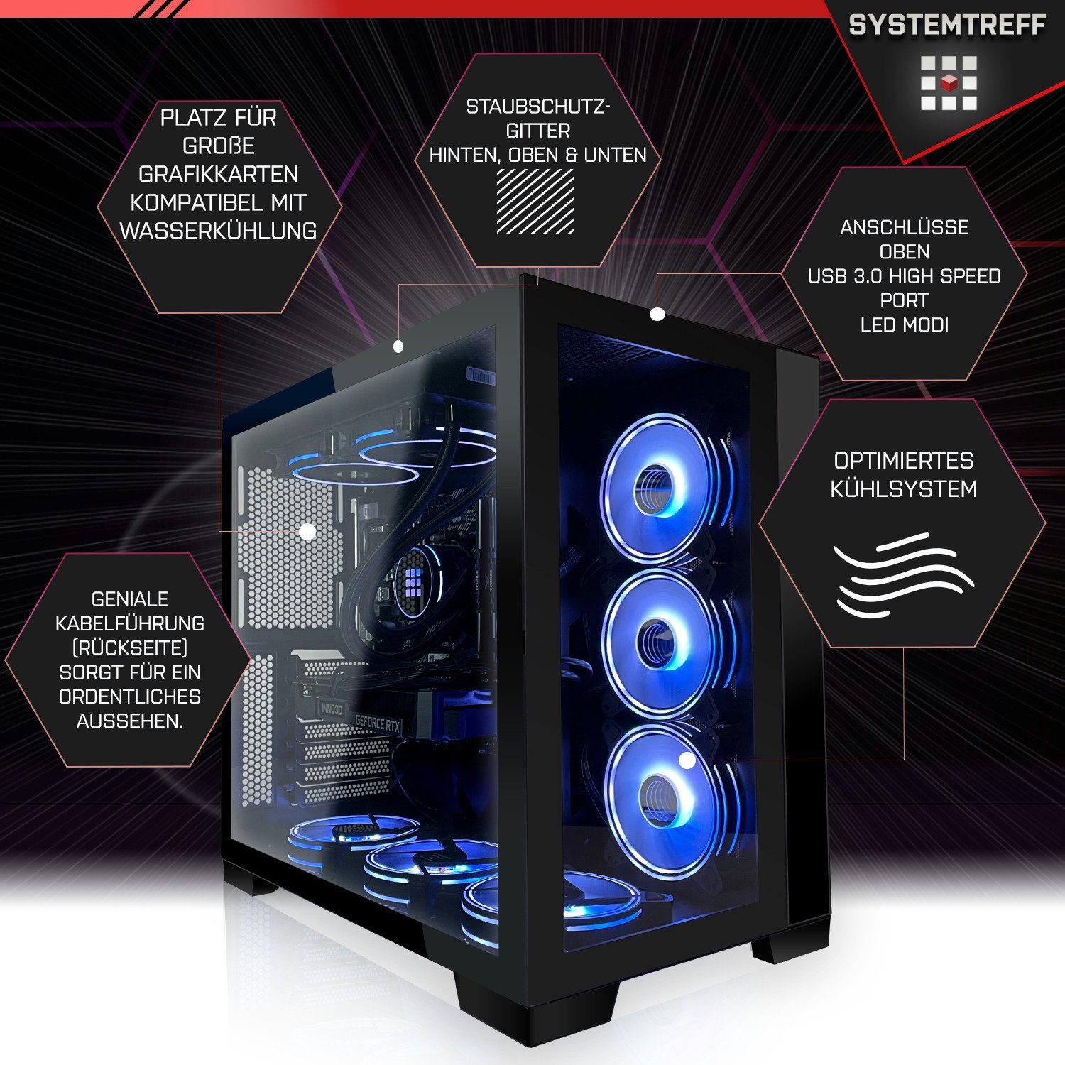 SYSTEMTREFF Gaming-PC (Intel Core i5 10400F, GeForce GTX 1650, 16 GB RAM, 512 GB SSD, Luftkühlung, Windows 11, WLAN)