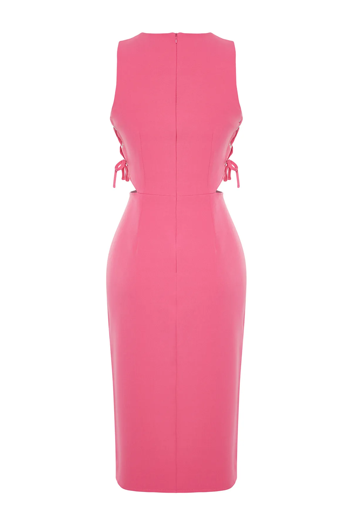 Trendyol Collection  Fuchsiafarbenes, detailliertes, ärmelloses, tailliertes Midi-Webkleid mit Ausschnitten TWOSS23EL02043