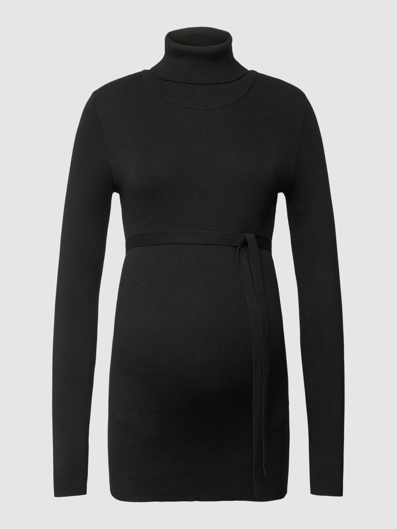 Umstands-Rollkragenpullover mit Bindegürtel Modell 'jacina' in schwarz