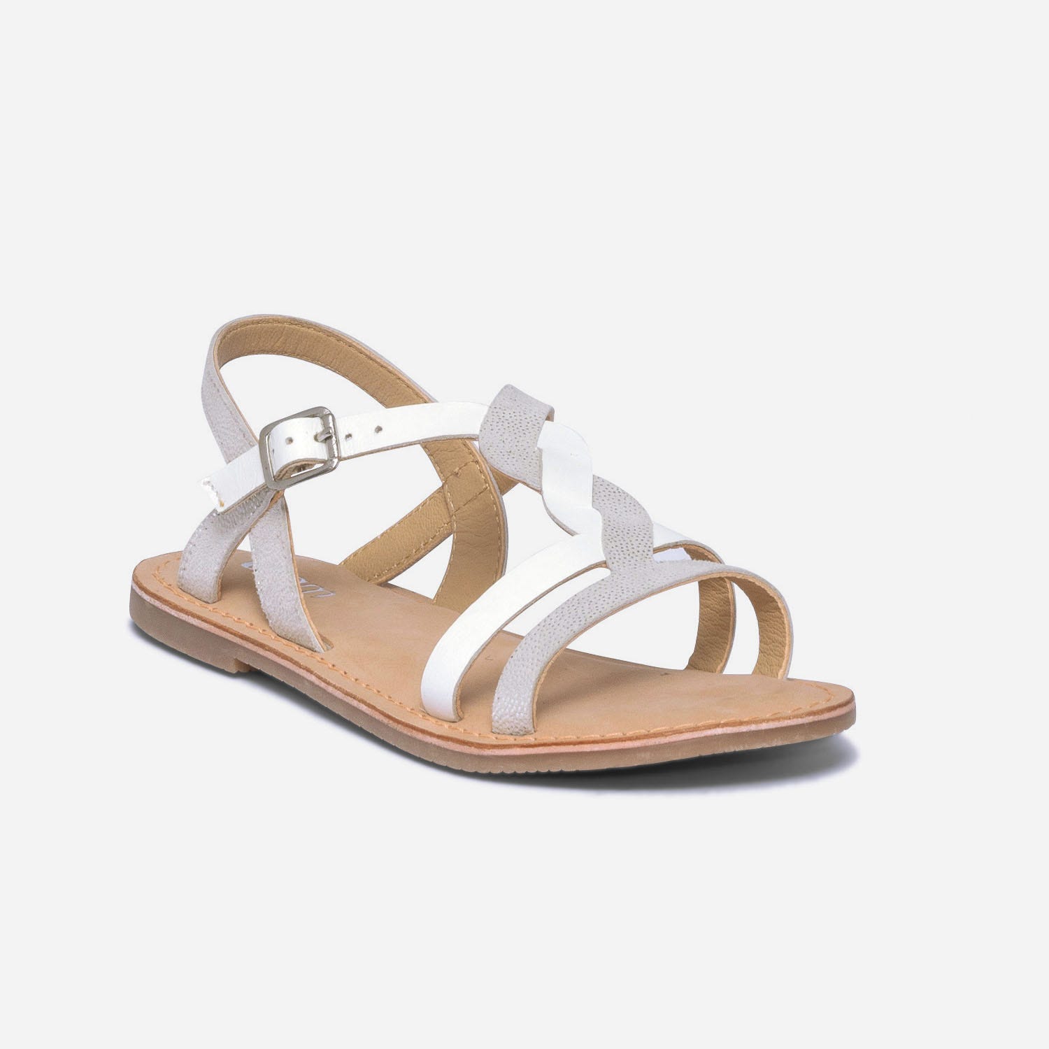 Sandale blanche et argentée en cuir