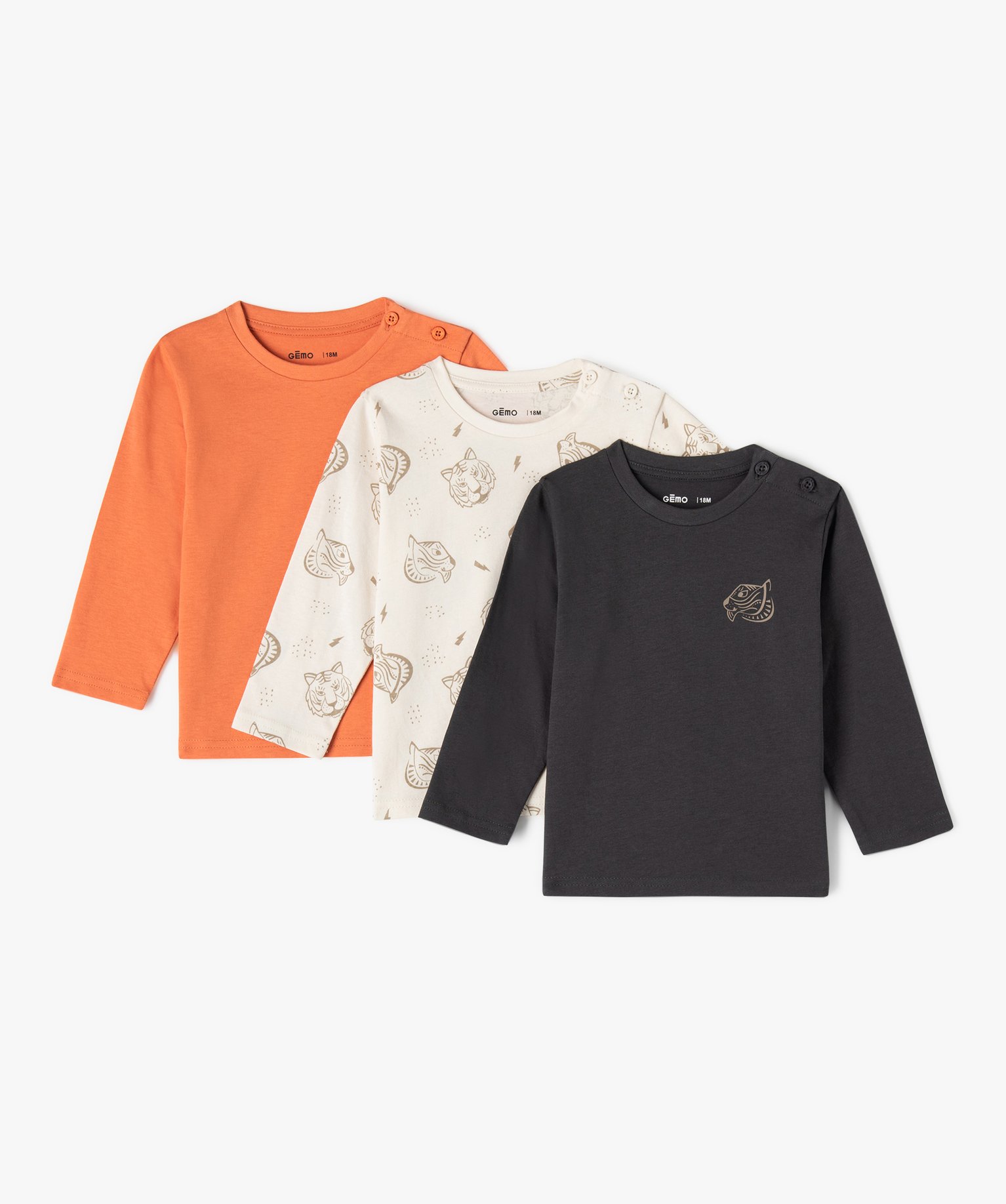 Tee-shirt bébé Garçon à manches longues motif tigre (lot... ecru | GEMO