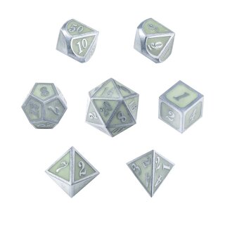 Metal & Enamel Dice Set Green Glow in the Dark (7)