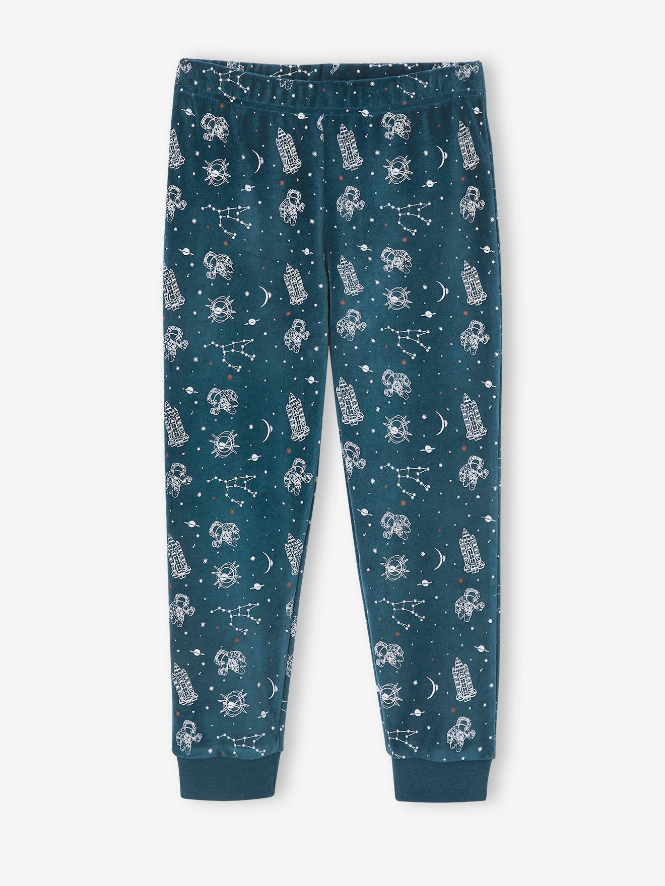 Pyjama velours avec fusée phosphorescente garçon bleu canard