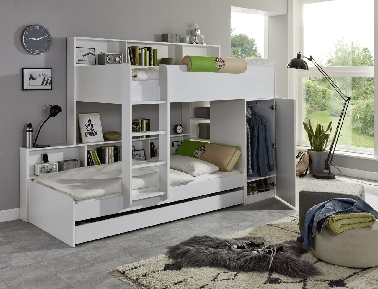 Relita Etagenbett Sina 2 LF 90x200 cm, inkl. inkl. Kleiderschrank und Bettschublade, Dekor Weiß