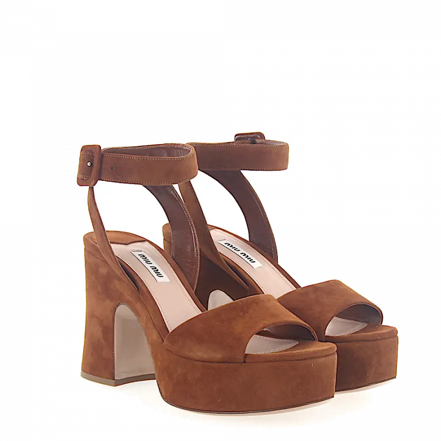 Miu Miu - Plateausandalen Veloursleder braun - braun