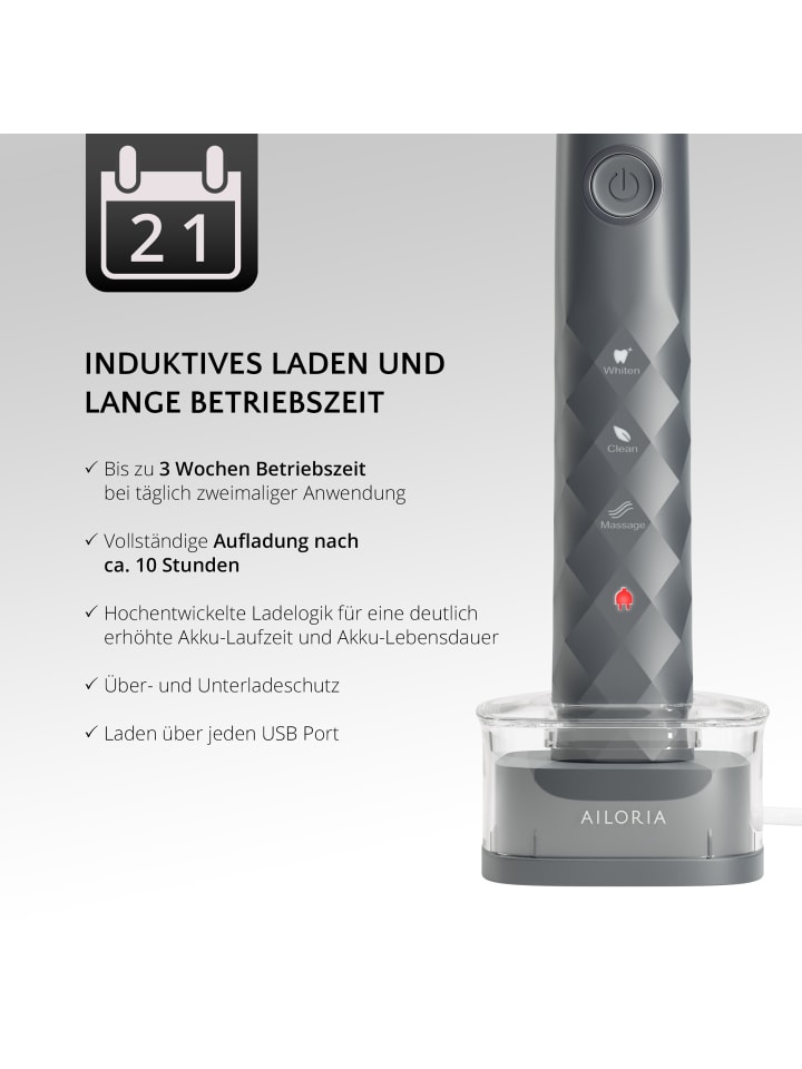 Ailoria SHINE BRIGHT SET USB-Schallzahnbürste in grau günstig kaufen onesize