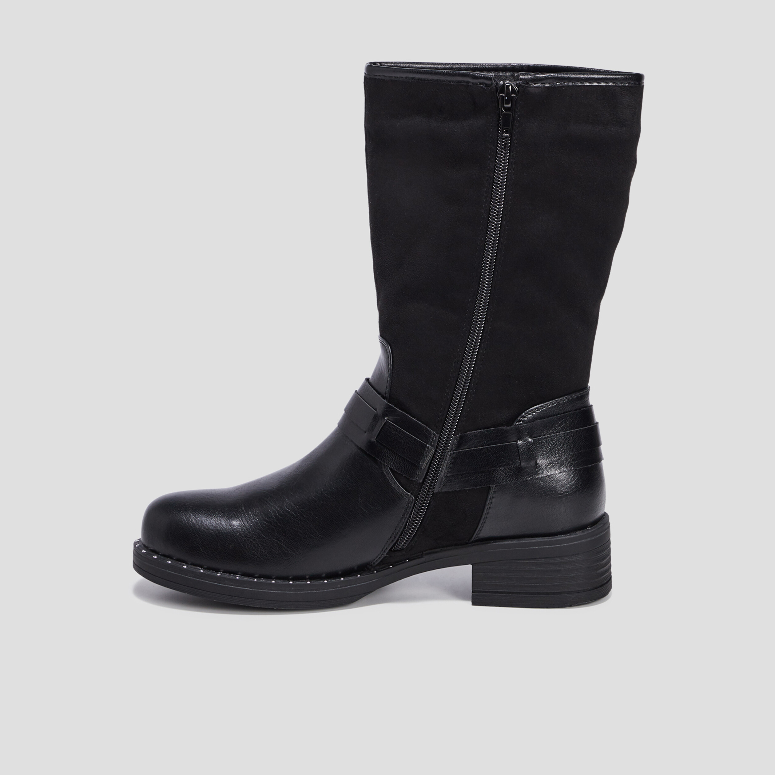 Bottes bi-matière avec boucles noir femme | La Halle