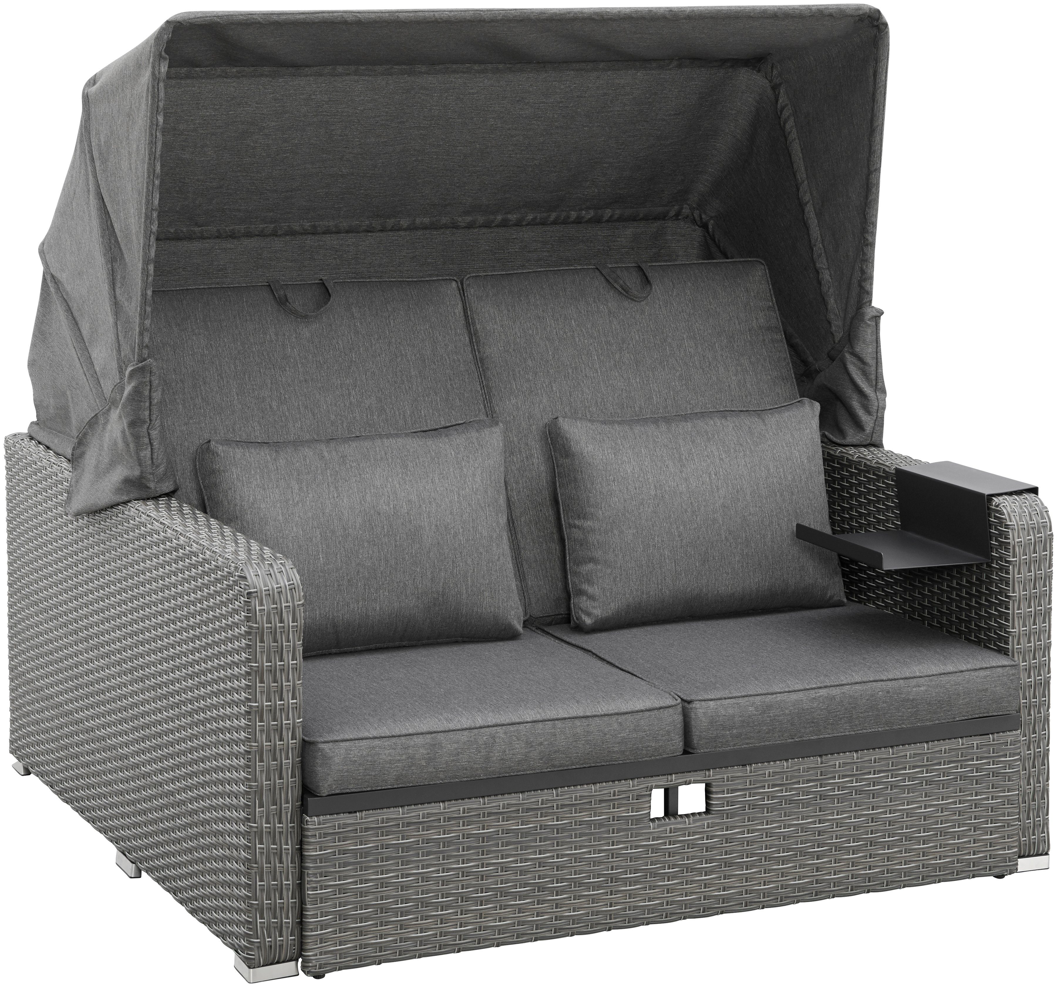 KONIFERA Loungebett Sylt, 8 Teile, Sofa, Zierkissen, Hängetisch mit klappbarem Dach