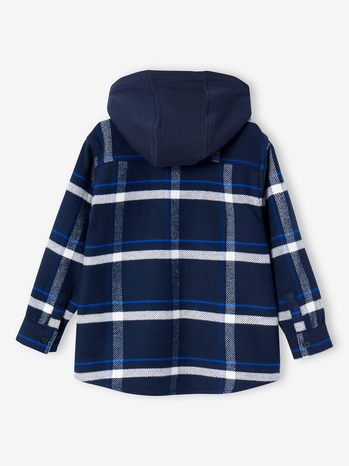 Chemise à capuche à grands carreaux garçon en flanelle marine