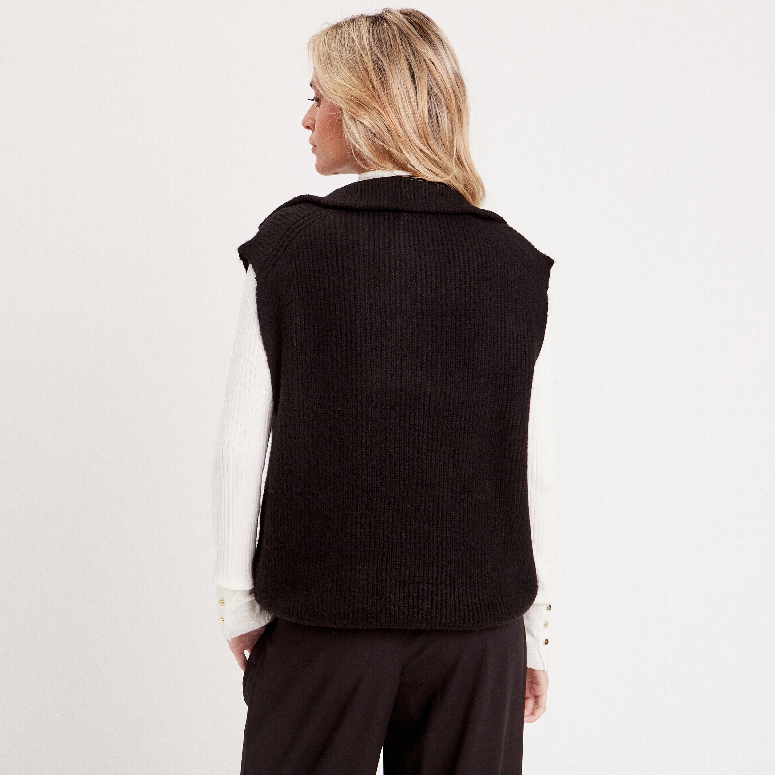Pull col camionneur zippé noir femme | Cache Cache